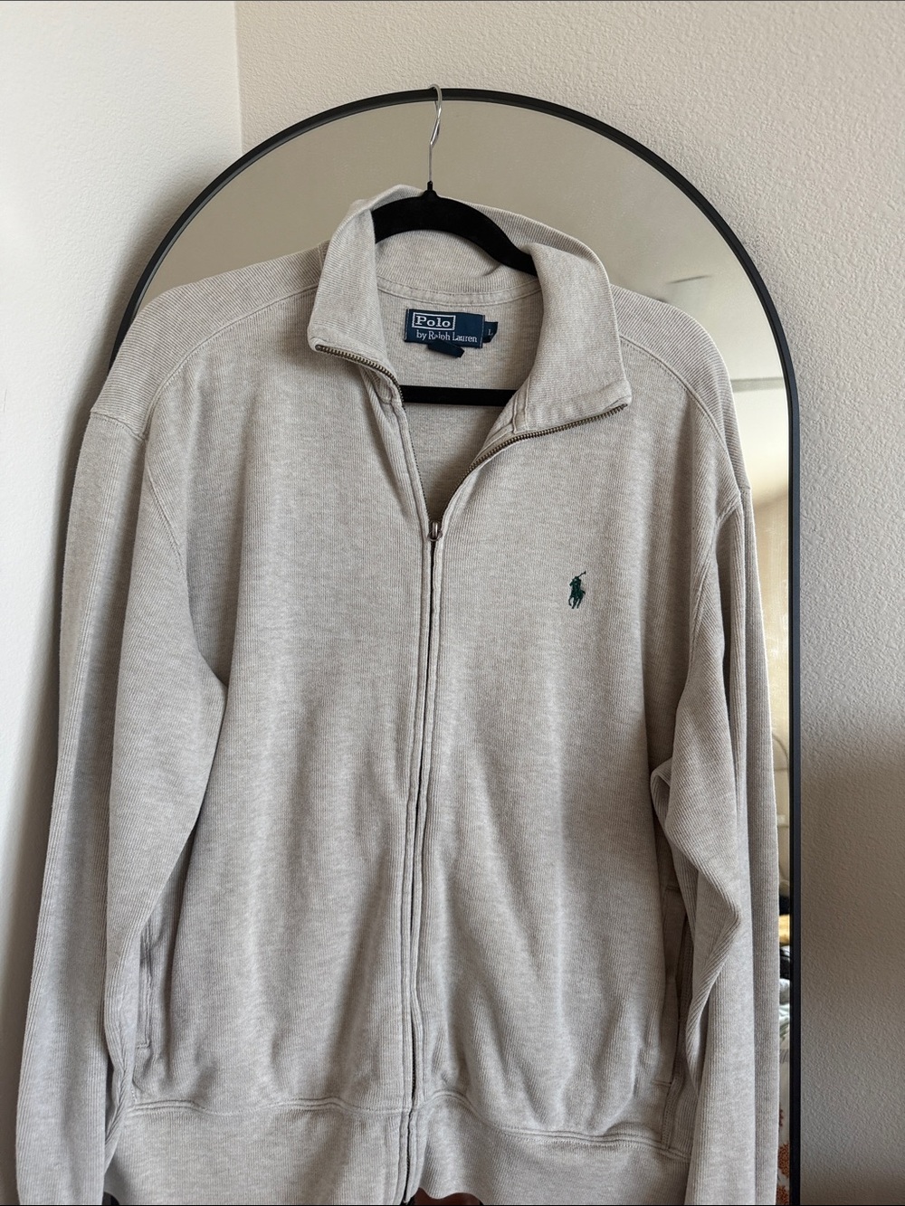 Polo by Ralph Lauren Men's Light Cream Full-Zip Sweater with Green Pony
